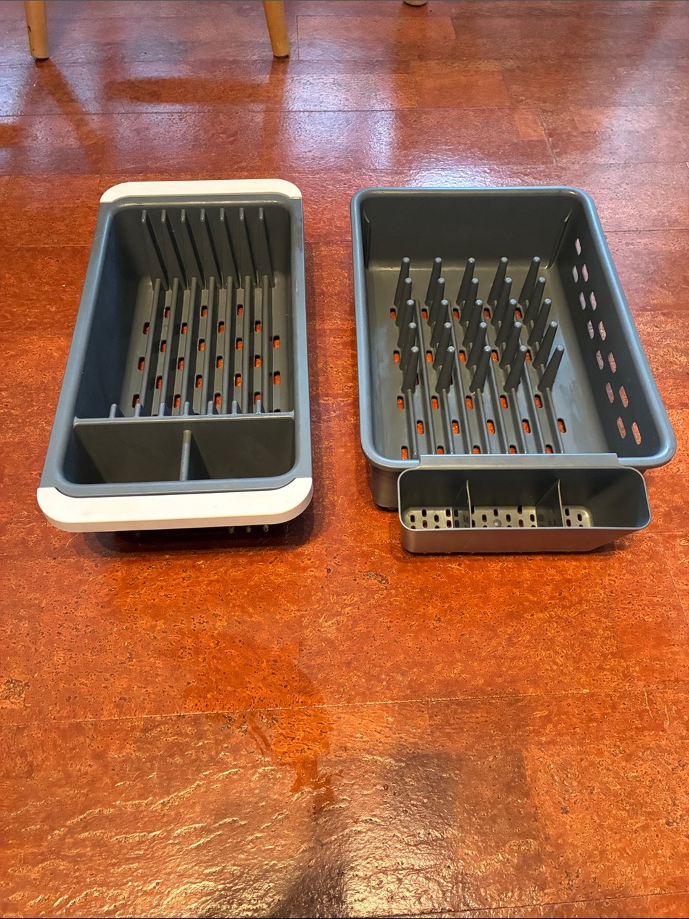 Gray Plastic Dish Drainer with Utensil Holder and Extenders. Set of 2.